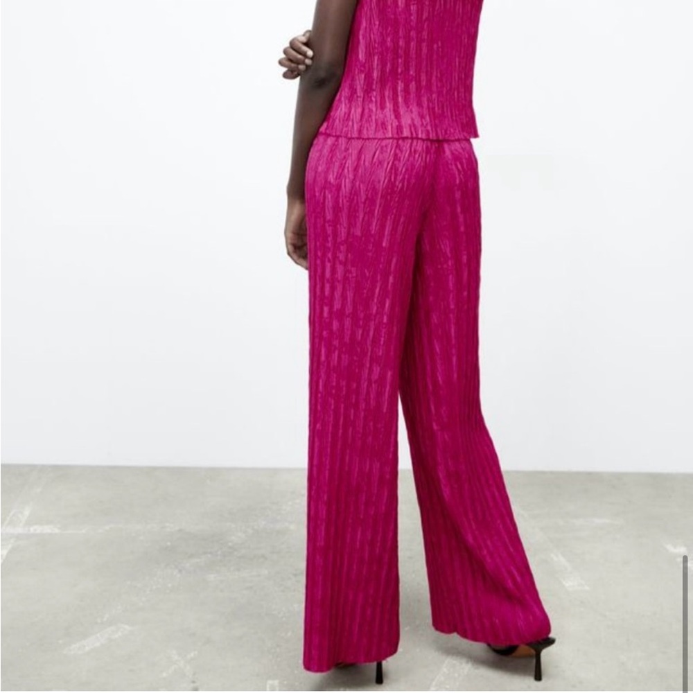 Zara Pink Wide Leg Jumpsuit with Pleated Texture - Picture 7 of 11
